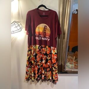 OOAK Upcycled chiffon skirt Old Navy Burgundy Graphic Dress with Floral Print